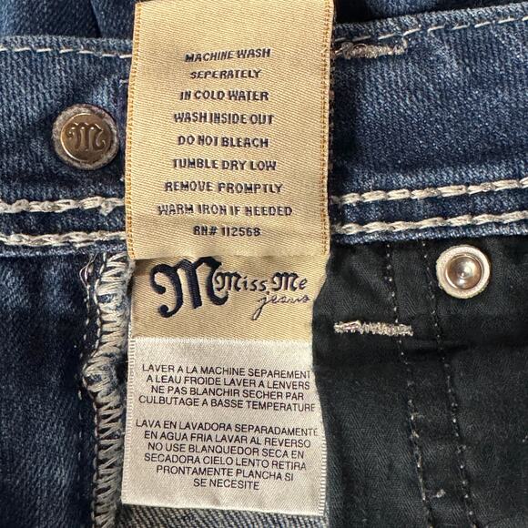 Miss Me SZ 25 Skinny Jeans Low-Rise Silver Embroidery Button-Flap Pockets Hemmed - Picture 15 of 16